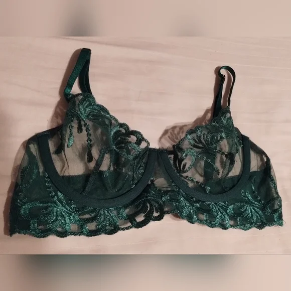 Green Lace and Mesh Bra with Underwire - Picture 2 of 7
